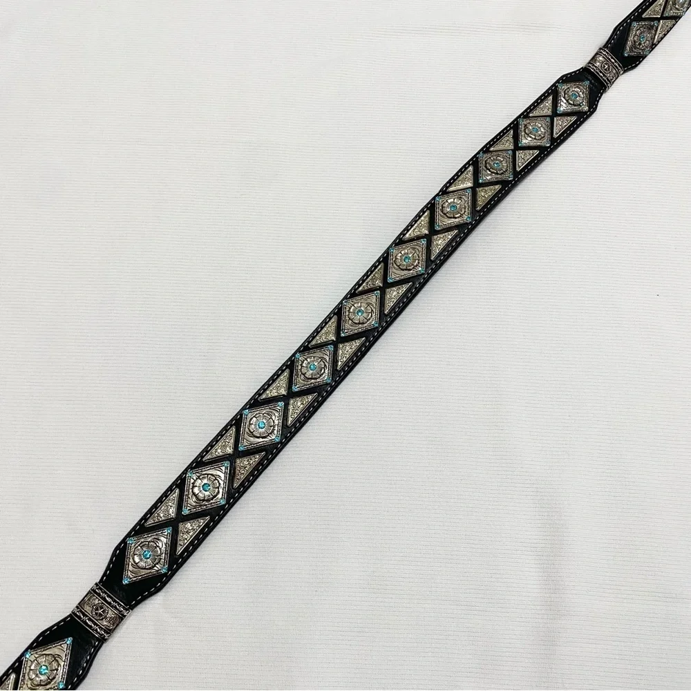 West Star Texas Men’s Western Black Tooled Leather Silver Concho Belt XXL